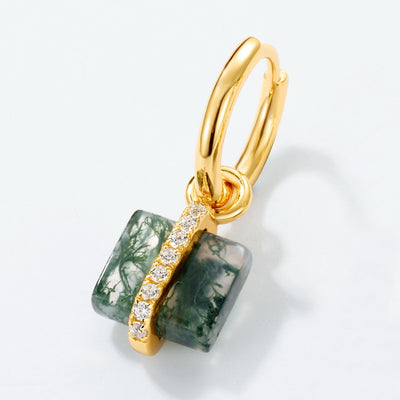 Aretes de Plata S925 con Ágata Musgo Natural - Diseño Cuadrado Minimalista - Image 5