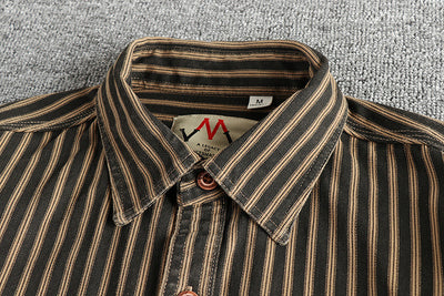 Camisa Manga Larga Hombre Rayas Retro Algodón Tejido Lavado Comfort Casual - Image 9