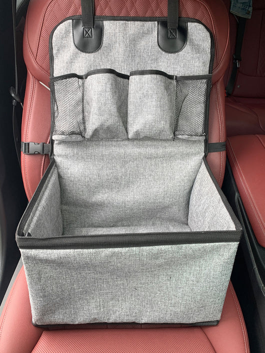 Gray portable car pet mat with multiple pockets, designed for household use and dirt resistance. - Image 8