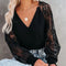 Elegant Lace V-Neck Long Sleeve Blouse