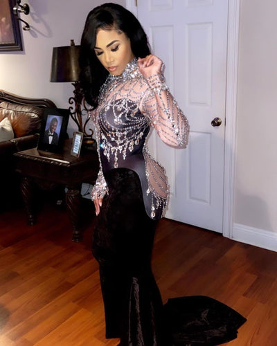 Vestido de Noche Ajustado con Diamantes y Borlas Brillantes - Image 10