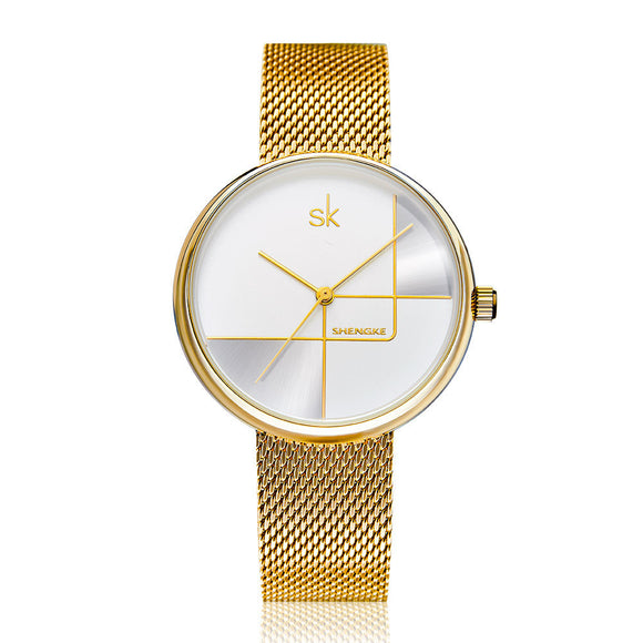 Reloj de Pulsera Mujer Minimalista Geométrico con Malla Metálica