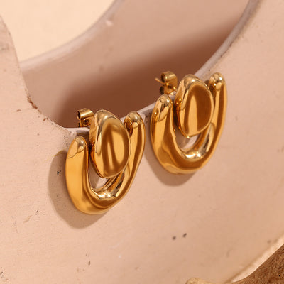 Aretes de Corazón Irregular Acero Inoxidable Chapado en Oro 18K con Costuras Geométricas - Image 13