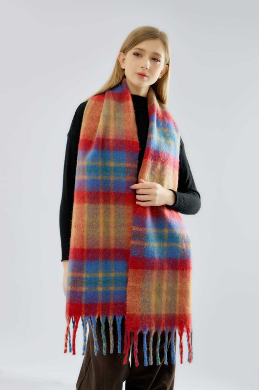 Bufanda Escocesa Mohair Arcoíris con Flecos, Gruesa y Cálida - Image 11