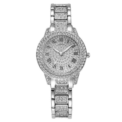 Juego de Reloj y Pulsera de Acero Inoxidable con Números Romanos y Diamantes - Image 5
