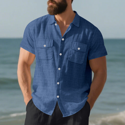 Camisa Suelta de Solapa Lisa para Hombre - Estilo Casual Festivo - Image 35