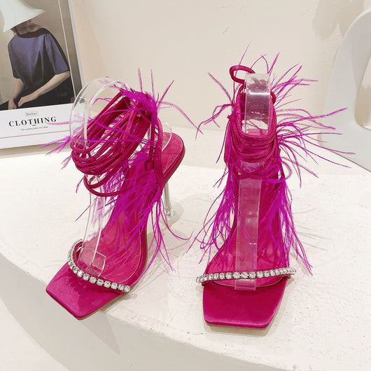 Sandalias Tacón Alto Transparentes con Strass y Tira Cruzada - Image 11