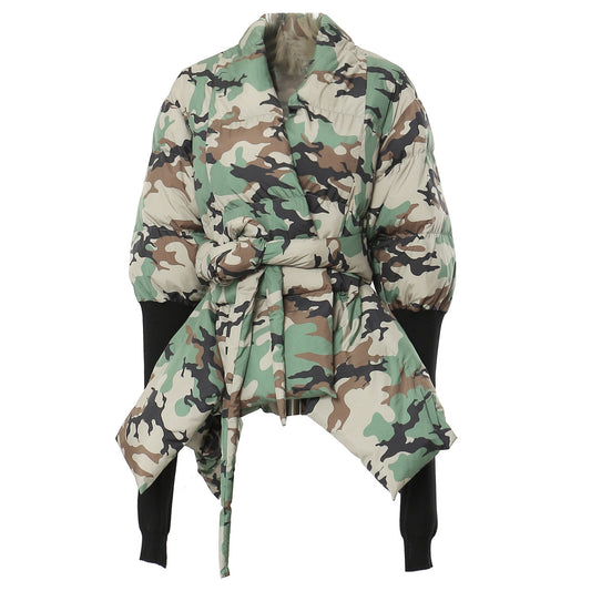 Chaqueta de Algodón Ajustada con Costuras de Camuflaje y Puños Tejidos
