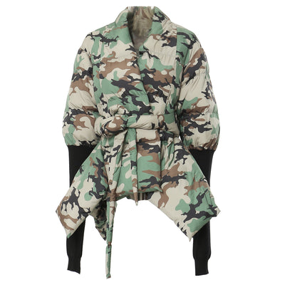 Chaqueta de Algodón Ajustada con Costuras de Camuflaje y Puños Tejidos