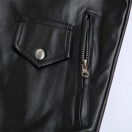 Chaqueta de Cuero Slim con Cremallera Diagonal y Solapa - Image 10