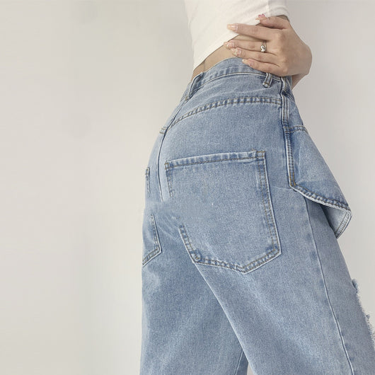 Jeans Crossover Talle Alto Suelto Estilo Street Hot Girl - Image 10