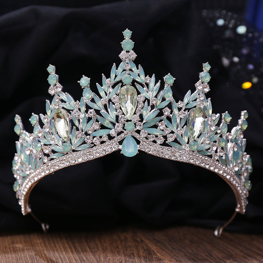 Corona Nupcial de Cristal Verde Brillante con Aleación y Incrustaciones - Image 7