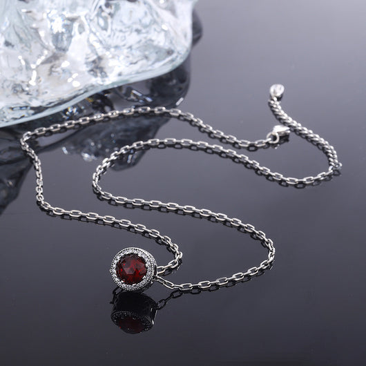 Collar de Plata 925 Corazón del Mar con Perla y Piedra Roja Granate - Image 2