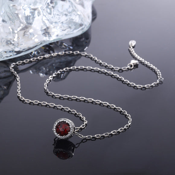 Collar de Plata 925 Corazón del Mar con Perla y Piedra Roja Granate