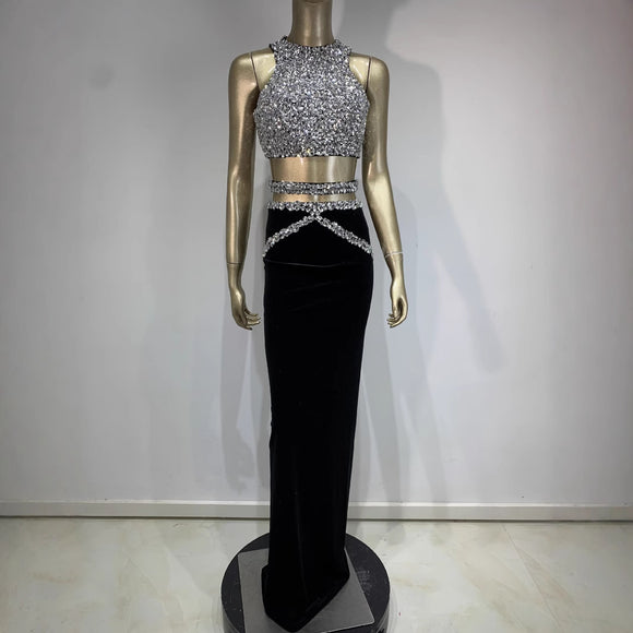 Vestido de Noche Brillante con Cristales Rhinestone para Mujer