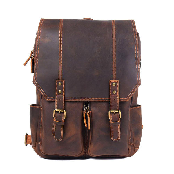 Mochila de Cuero Estilo Retro con Gran Capacidad para Hombre - Image 9