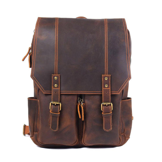 Mochila de Cuero Estilo Retro con Gran Capacidad para Hombre - Image 9
