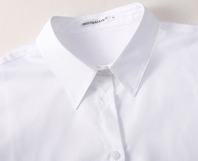 Blusa Clásica Blanca Suelta de Algodón Peinado - Image 13