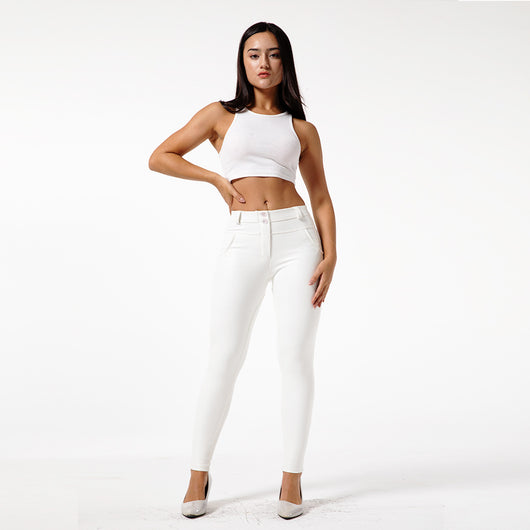 Pantalones de Cuero PU Blanco para Fitness y Entrenamiento - Image 7