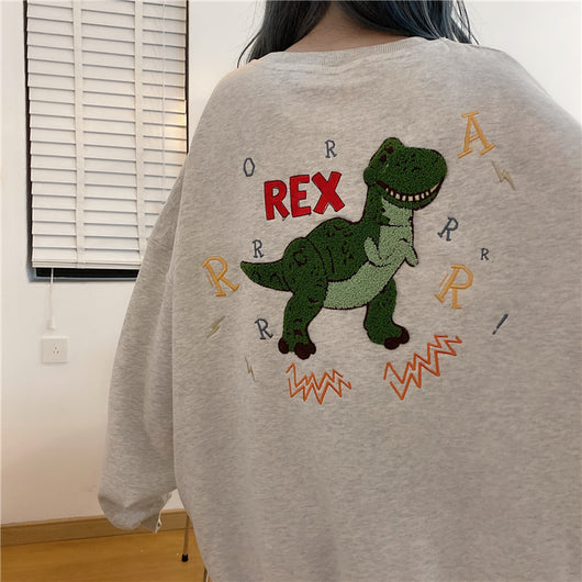 Suéter Holgado con Bordado de Dinosaurio para Mujer - Talla Grande - Image 3