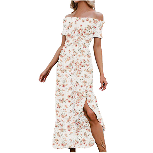Vestido Casual de Gasa con Estampado Floral y Hombro Descubierto