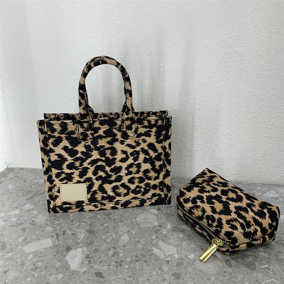 Bolsa Tote de Lona con Estampado de Leopardo y Correa Ancha - Image 7