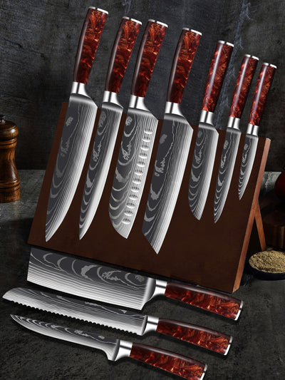 Juego de Cuchillos de Cocina Damascus con Mango de Resina Roja - Image 24