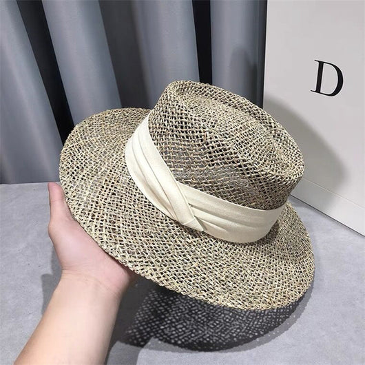 Sombrero de Paja Retro Británico para Mujer con Ala Plana - Image 7