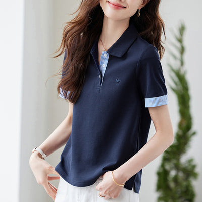 Blusa Estilo Americano Hombros Descubiertos Falsa Dos Piezas Manga Corta