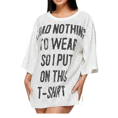 Playera Blanca para Mujer con Lentejuelas y Letras - Image 4