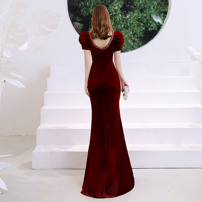 Vestido de Noche Rojo Vino Corte Sirena para Mujer - Image 10