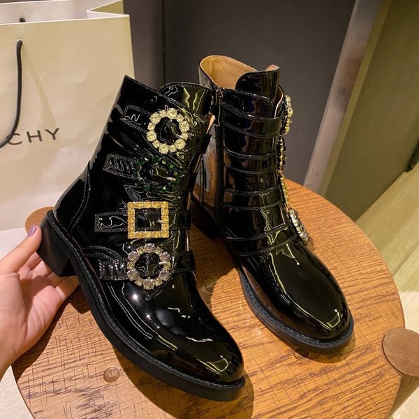Botas Martin Estilo Británico para Mujer con Hebilla y Suela Plana