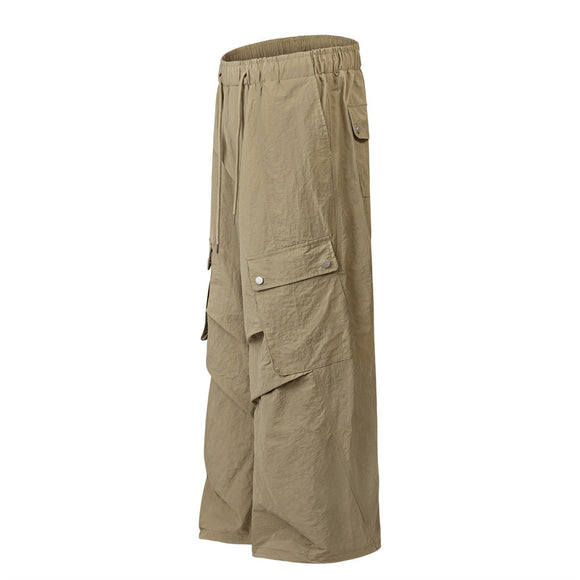 Calça Cargo Macacão com Cordão Ajustável - Estilo Urbano Folgado Masculino