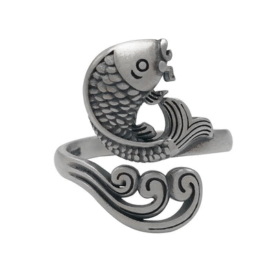 Anillo de Dedo Índice con Diseño de Ondas de Agua y Carpa - Image 7