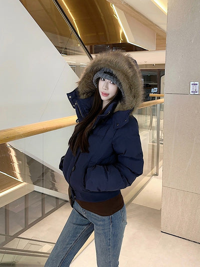 Chaqueta Corta Acolchada con Cuello de Pelaje para Mujer - Image 11