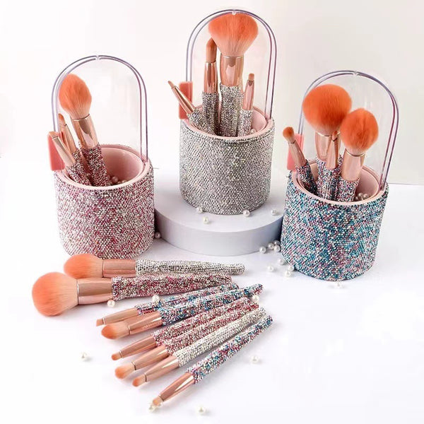 Set de 8 Brochas de Maquillaje Lujo con Diamantes Incrustados
