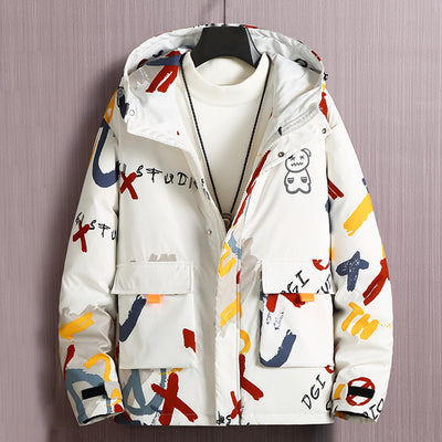 Chaqueta Acolchada con Capucha y Diseño Graffiti para Hombre - Image 7