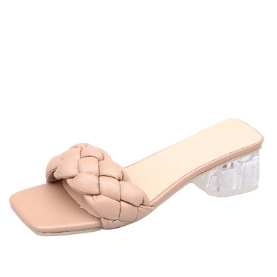 Pantuflas Tejidas de Punta Cuadrada con Tacón de Bloque Bajo - Image 6