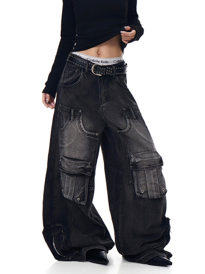 Pantalones Cargo Vintage Desgastados Multi-bolsillos Pierna Ancha Suelta - Image 16