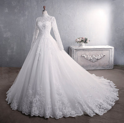 Vestido de Novia de Encaje con Cuello Alto y Mangas Largas Talla Grande - Image 13