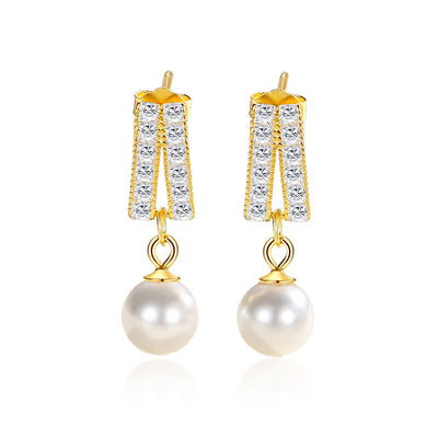 Aretes de Perla Geométrica Diamante - Lujo Asequible Estilo Nicho - Image 5