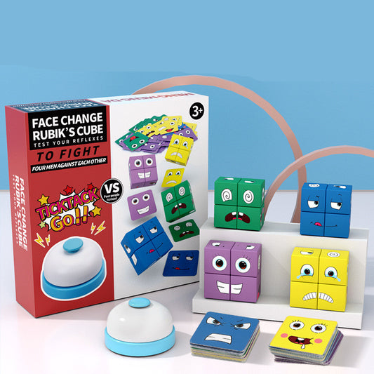 Cubo Mágico de Madera con Patrones de Expresiones - Bloques Educativos Montessori - Image 2