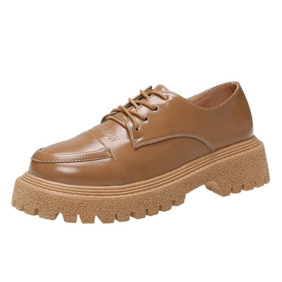 Zapatos de Plataforma Estilo Británico Retro para Mujer - Mocasines de Cuero Primavera