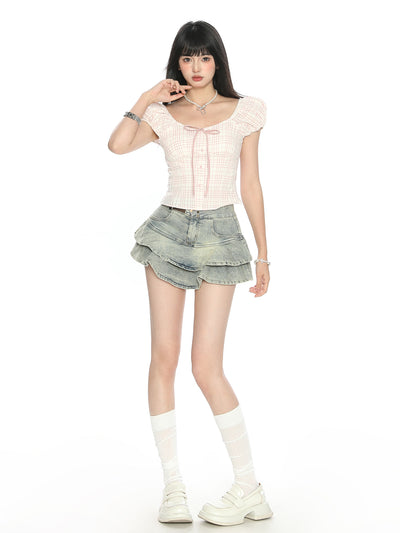 Blusa Corta con Mangas Abullonadas y Moño - Image 5