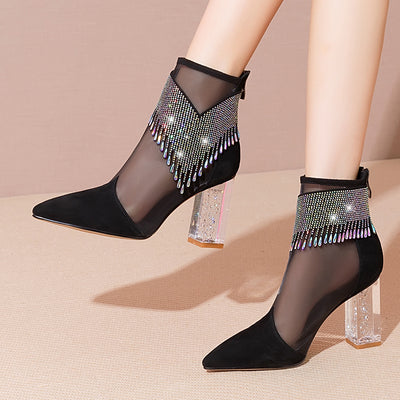 Sandalias Altas de Cuero con Malla Calada para Mujer - Image 11