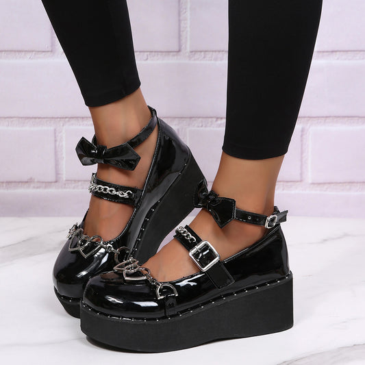 Tacones Mary Jane con Plataforma Elevadora y Cadena para Mujer