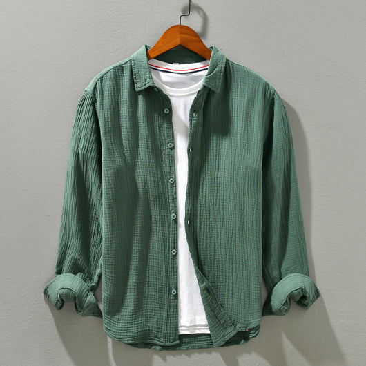 Camisa Manga Larga Algodón Puro Color Sólido para Hombre - Image 6