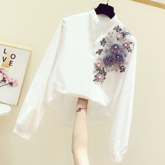 Blusa Casual de Cuello en V y Manga Larga para Mujer - Blanco Versátil - Image 10