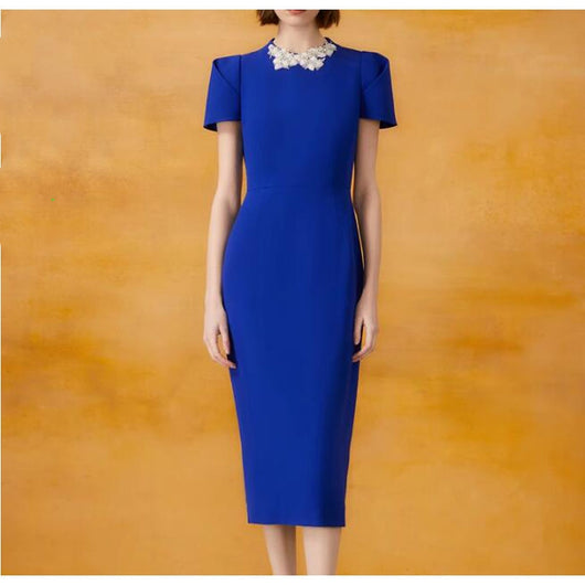 Vestido Elegante Azul Royal con Detalles Florales y Cuentas - Image 14
