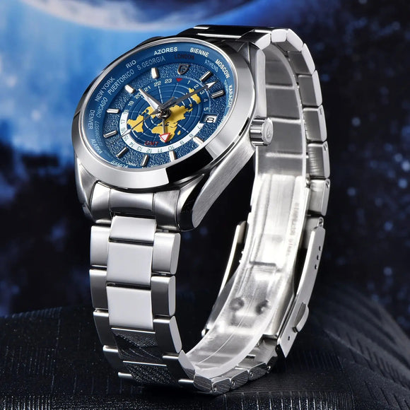 Reloj Mecánico Multifuncional GMT Doble Zona Horaria Luminoso Resistente al Agua